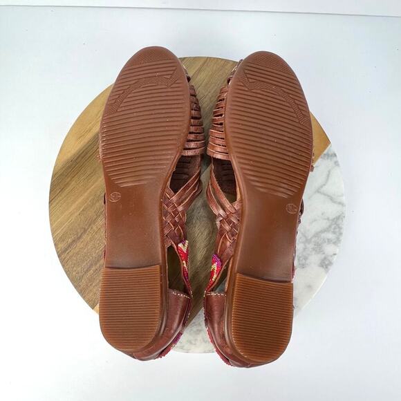 RARAMURI Mexican Beaded Hand Made Leather Woven Cognac Huarache Sandals Size 10 - Picture 10 of 10